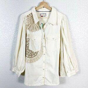 Pilcro NWT by Anthropologie Womens Eyelet Lace Buttondown Shirt Jacket Size 2X